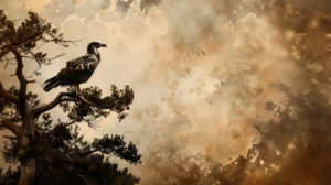 Admiring the dominance of a large bird perched high on a towering tree overseeing its realm with vigilant eyes an inspiring wallpaper