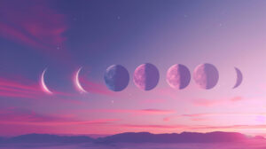 Aesthetic moon phases in a gradient sky, portraying the celestial dance