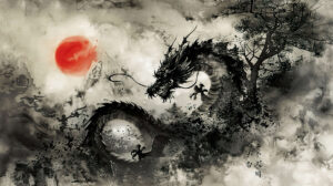 An anime dragon beautifully portrayed in a traditional Japanese ink painting style is captured in Japanese ink painting style anime dragon.jpg