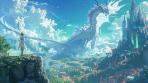 An anime dragon guardian stands watch over a magical kingdom embodying protection and strength in this wallpaper titled Guardian of the Realm.jpg