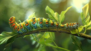 An artistic rendering of a caterpillar's metamorphosis into a butterfly, symbolizing transformation and growth