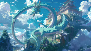 An elegant anime dragon entwined around a majestic castle merging fantasy with grandeur featured in dragon castle fantasy blend.jpg