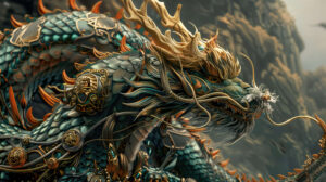Anime dragon adorned with intricate armor and jewels, representing nobility and honor