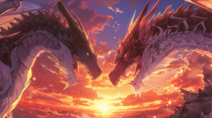 Anime dragon companions bond in camaraderie forming strong friendships and loyal ties in the wallpaper titled A Moment of Friendship and Loyalty