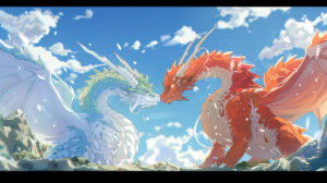 Anime dragon companions sharing a moment of camaraderie, forging bonds of friendship and loyalty