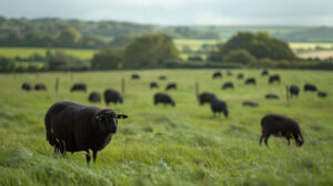Black sheep peacefully grazing in a serene countryside setting emanating tranquility in any space wallpaper.jpg