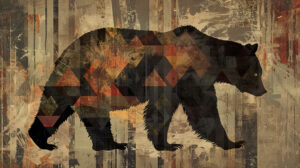 Capture the essence of the untamed wilderness with wallpapers featuring abstract black bear motifs in earthy tones reminiscent of rugged natural beauty