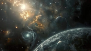 Capturing a cosmic ballet of celestial bodies in harmonious arrangement this wallpaper evokes a sense of celestial beauty