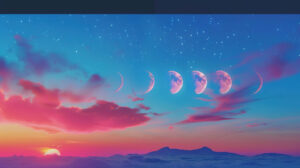 Capturing the beauty of moon phases set against a gradient sky in a wallpaper entitled Celestial Dance
