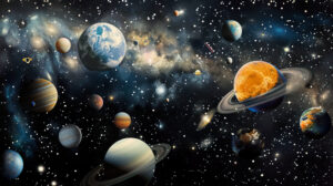 Celestial bodies arranged in a celestial ballet, evoking a sense of cosmic harmony