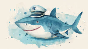 Charming wallpaper featuring a baby shark sporting a small sailor hat that exudes a delightful nautical vibe