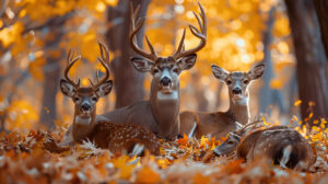 Deer family napping in autumn leaves their antlers a majestic seasonal crown