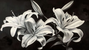 Elegant black and white lilies showcasing timeless beauty with their graceful forms add a sophisticated touch to any room