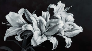 Elegant black and white lilies their timeless beauty adding sophistication to any room are captured in this wallpaper featuring their graceful forms