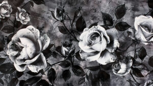 Elegantly embellishing any space with grace the intricate black and white rose pattern offers a symphony of contrasts and textures