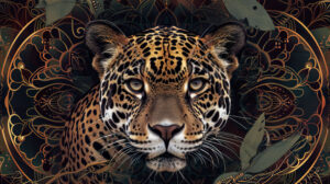 Ethereal jaguar mandala, blending the wild with intricate patterns for an artistic touch