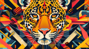 Geometric jaguar pattern with bold shapes and lines, adding a modern touch