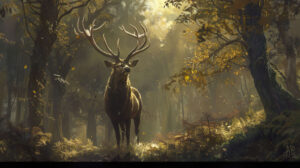 Majestic sentinel of the forest standing alone with antlers proudly raised high in regal guardian of the woodland domain.jpg wallpaper