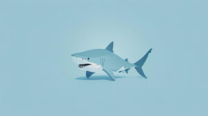 Minimalist design featuring a single cute shark against a soft, ocean blue background, radiating simplicity and charm
