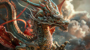 Noble and honorable dragon in exquisite armor and adorned with jewels featuring intricate designs wallpaper.jpg