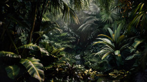 Rainforest tapestry with a mix of textures and patterns, creating an immersive and dynamic wallpaper