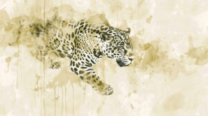 Soft brushstrokes of watercolor create a tranquil aura in the wallpaper featuring a jaguar motif