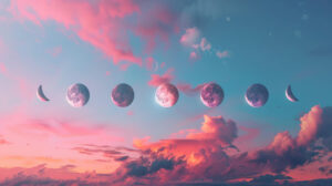 Stunning celestial moon phases against a gradient sky illustrating a beautiful cosmic dance