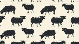 The wallpaper features a minimalist design with a black sheep abstract pattern showcasing the essence of pastoral life in monochrome