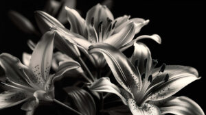 Timeless beauty of black and white lilies, their graceful forms bringing a touch of sophistication to any room