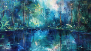 Tranquil pond mirrors the abstract beauty of rainforest wallpaper capturing natures serene reflections