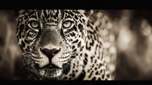 Wallpaper featuring a striking portrait of a black and white jaguar highlighting the beauty and contrast of its fur in a captivating way