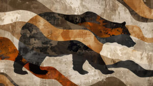 Wallpaper featuring abstract black bear designs in natural hues capturing the wild beauty of the wilderness