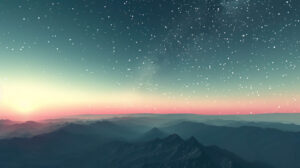 Wallpaper portraying a celestial ombre sky blending into starry darkness near the horizon creating a tranquil and soothing atmosphere