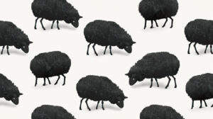 Wallpaper showcasing a minimalist design featuring black sheep in an abstract pattern capturing the simplicity of rural life in monochrome