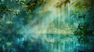 Wallpaper showcasing serene rainforest reflections in a calm pond highlighting natures beauty