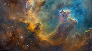 Watercolor inspired celestial backdrop with a dreamy blend of stars and nebulae