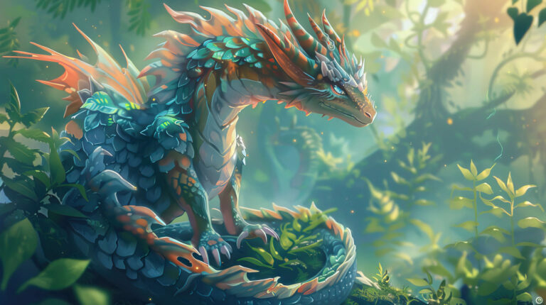 Whimsical dragon in an anime style featuring vibrant scales and expressive eyes that evoke a sense of wonder.