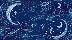 A captivating rendition of a starry night featuring swirling galaxies shooting stars and crescent moons strewn across the page in an artistic portrayal