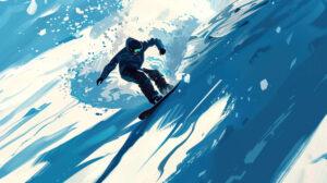 A dynamic image of a snowboarder executing a stylish trick in a snow covered terrain park, with the sun casting long shadows on the snow