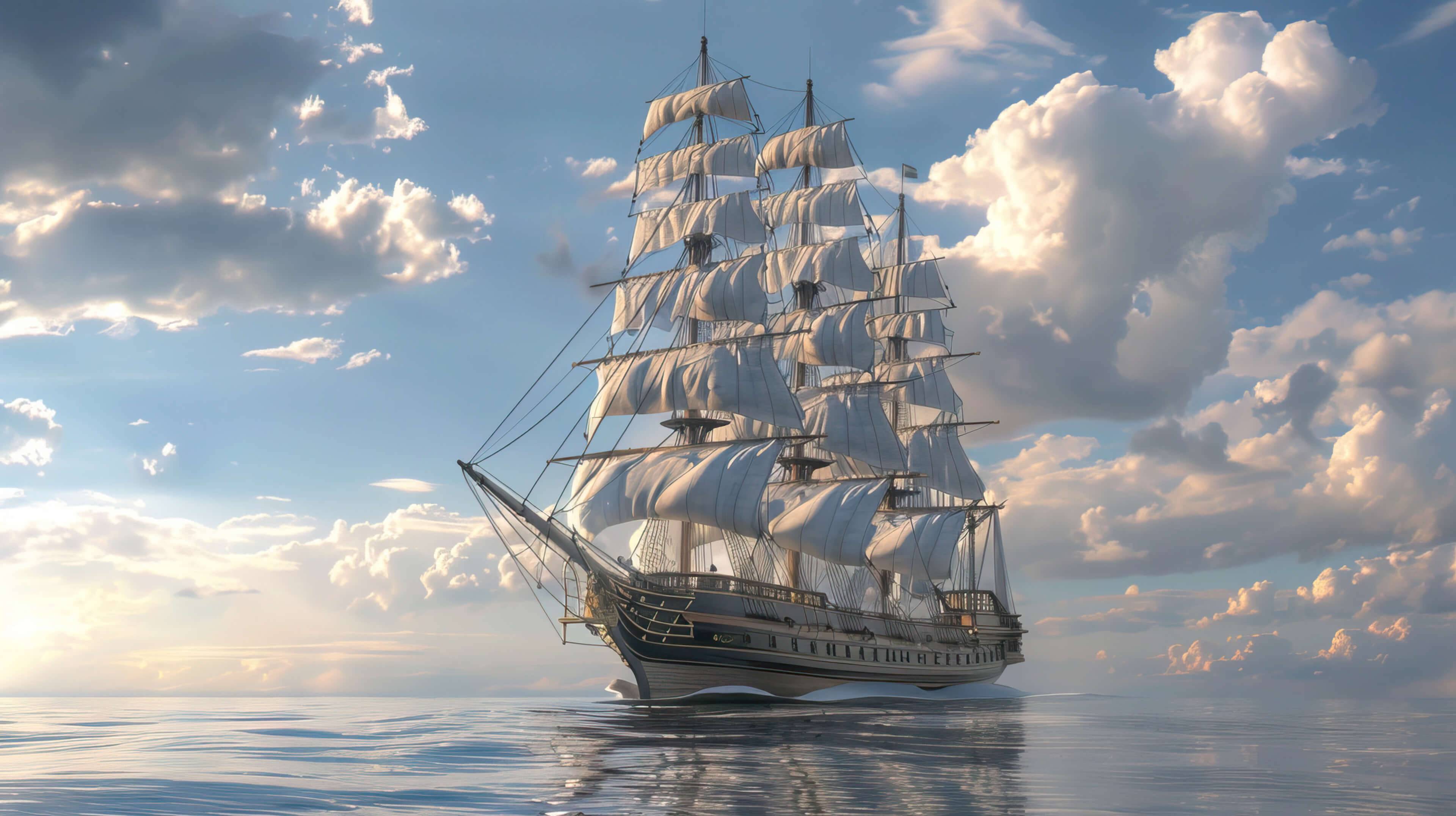 A grand tall ship with sails unfurled evoking a bygone age of maritime exploration and adventure on the open waters