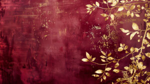A luxurious wallpaper displaying intricate gold leaf designs on a backdrop of deep burgundy velvet creating an aura of opulence and elegance