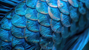 A macro photograph capturing the intricate details of a blue fish's scales and fins, showcasing the natural beauty and diversity of marine life