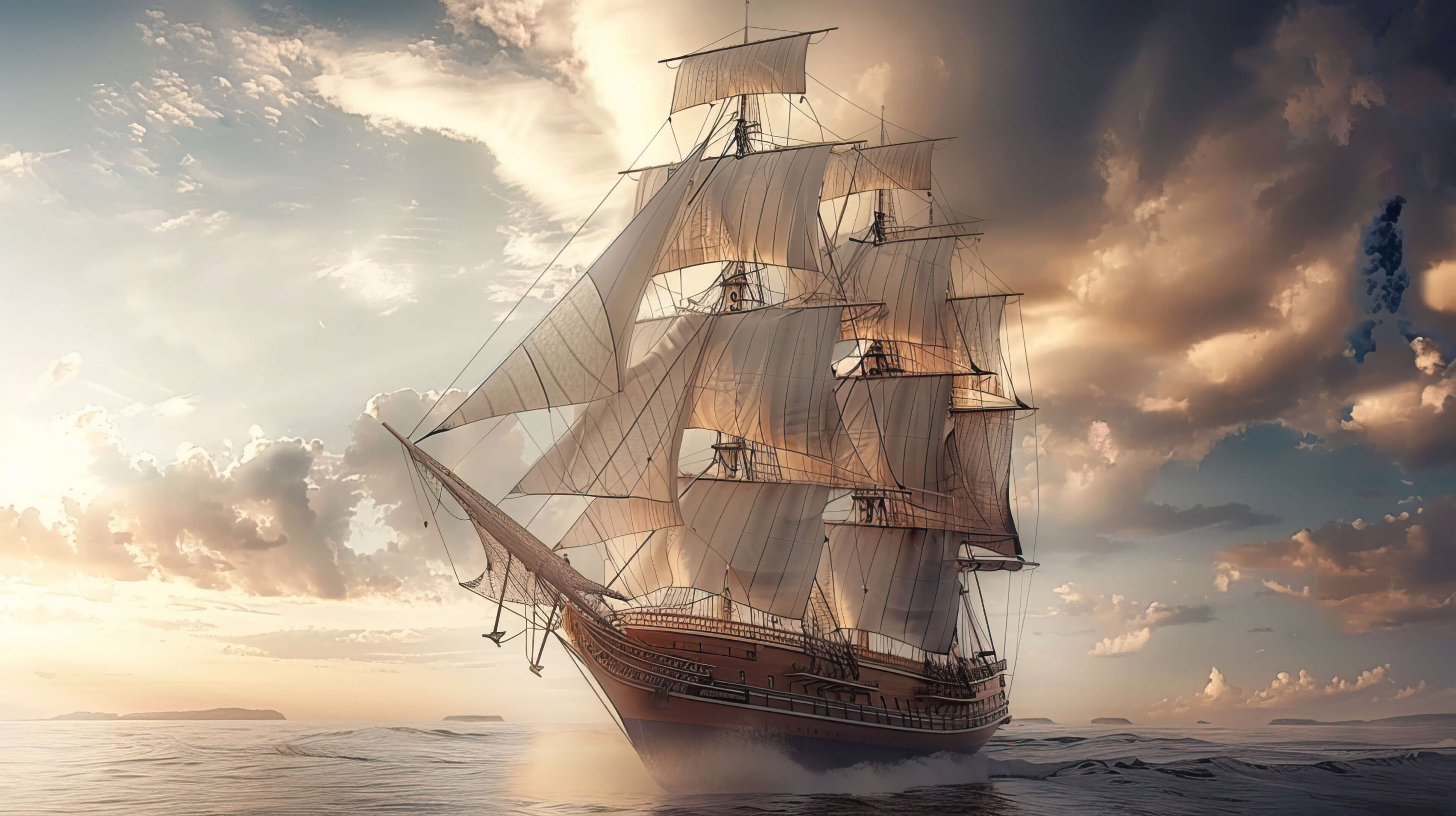A majestic tall ship with billowing sails, reminiscent of a bygone era of exploration and adventure on the high seas
