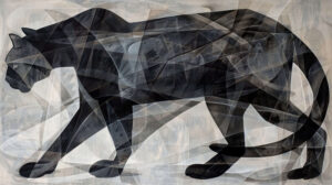 A minimalist wallpaper showcasing the elegant contours and movements of a cougars sleek physique depicted in varying shades of black and gray