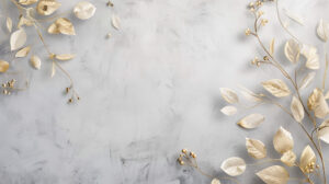 A minimalist wallpaper with subtle gold leaf motifs scattered across a soft gray background, adding a touch of glamour to any space