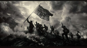 A poignant wallpaper featuring soldiers lifting the flag in triumph their expressions a mix of fatigue and victory marking the end of conflict