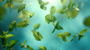 A serene wallpaper capturing the enchanting sight of mint leaves swirling in a soft breeze their sweet aroma intermingling with the air sparking creativity
