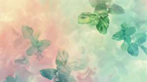 A serene wallpaper showcasing mint leaves spread across a soft pastel background creating a feeling of peace and tranquility