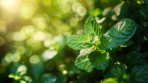 A wallpaper showcasing a mint plant bathed in sunlight with its lush green leaves emitting a rejuvenating aroma