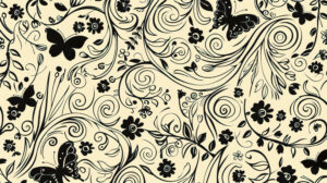 A wallpaper showcasing a nature inspired abstract doodle pattern featuring swirling vines blooming flowers and delicate butterflies dancing gracefully